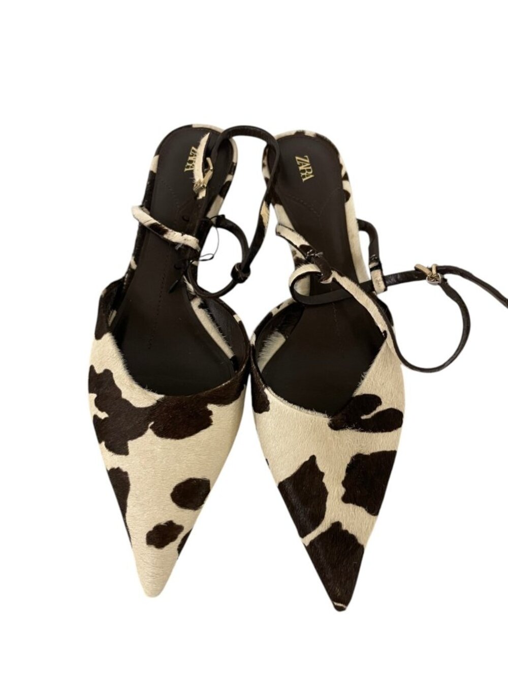 Zara Womens Heels EU 39 US 8 Cowhide Print Faux Horsehair Pointed Toe Slingback